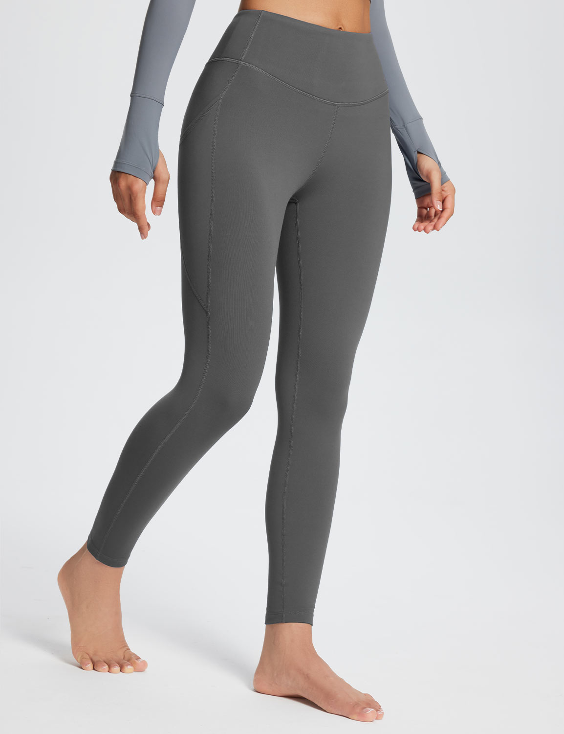 Baleaf Women's Laureate High-Rise Thermal Leggings dbh073 Grey Side