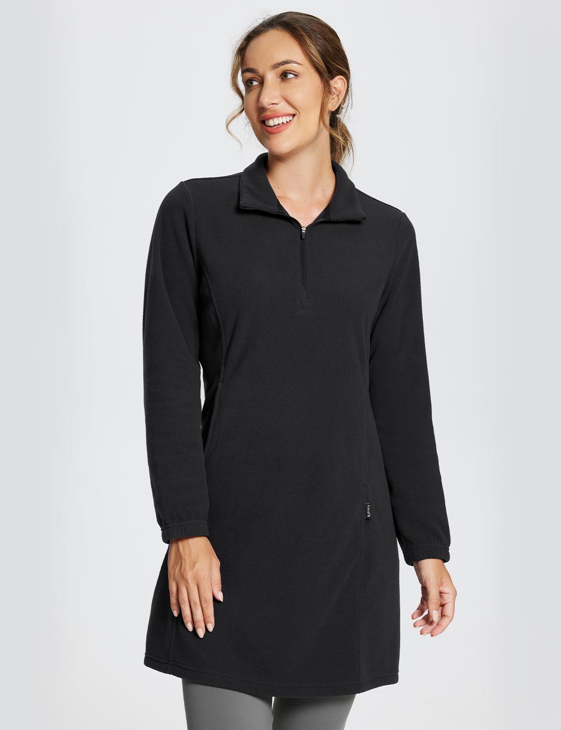 Baleaf Women's Long-Sleeve Quarter Zip Thermal Dress dga069 Black Side