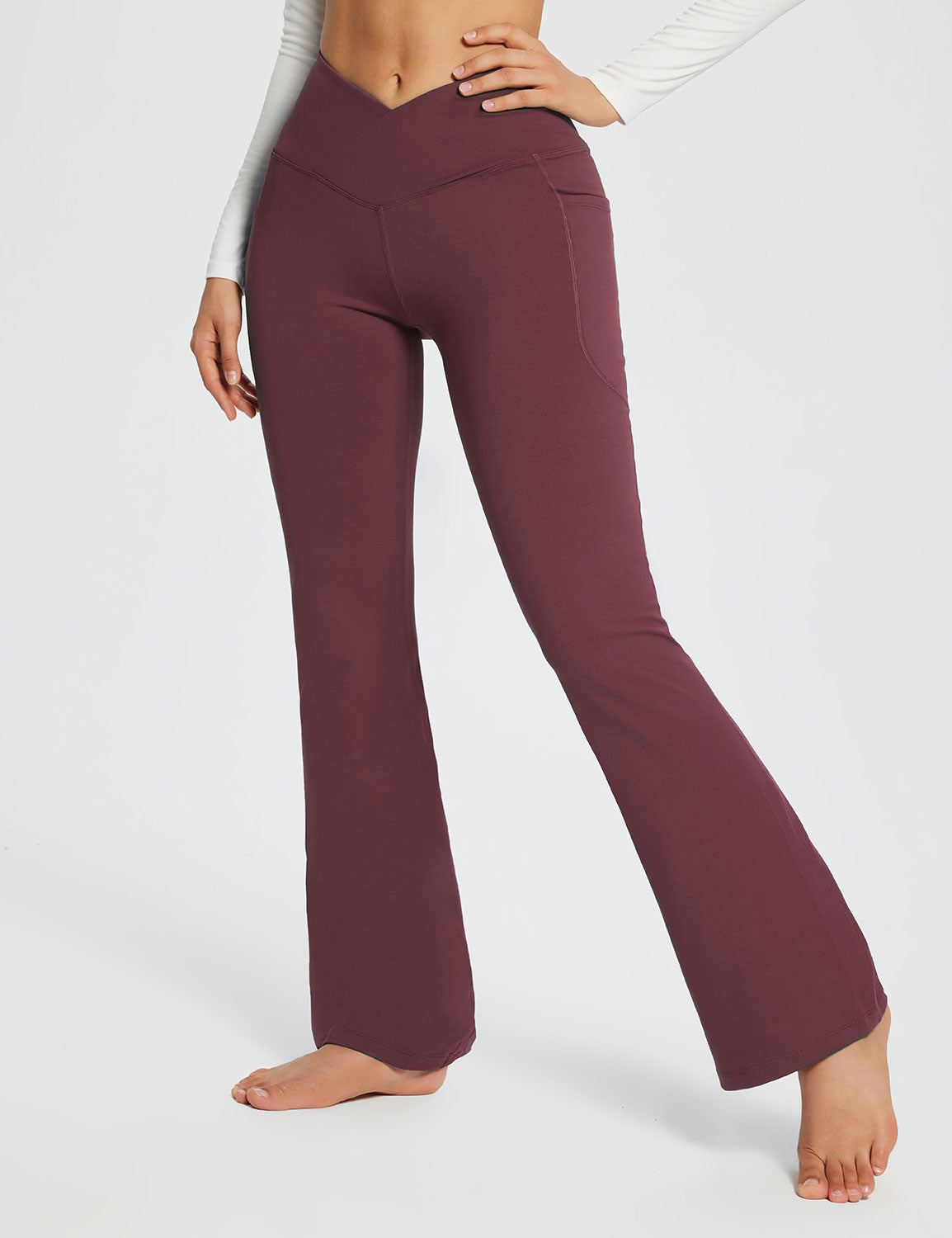 Baleaf Women's Laureate 29'' Crossover High-Rise Flared Pants dbh095 29-Wine Main.#color_Wine