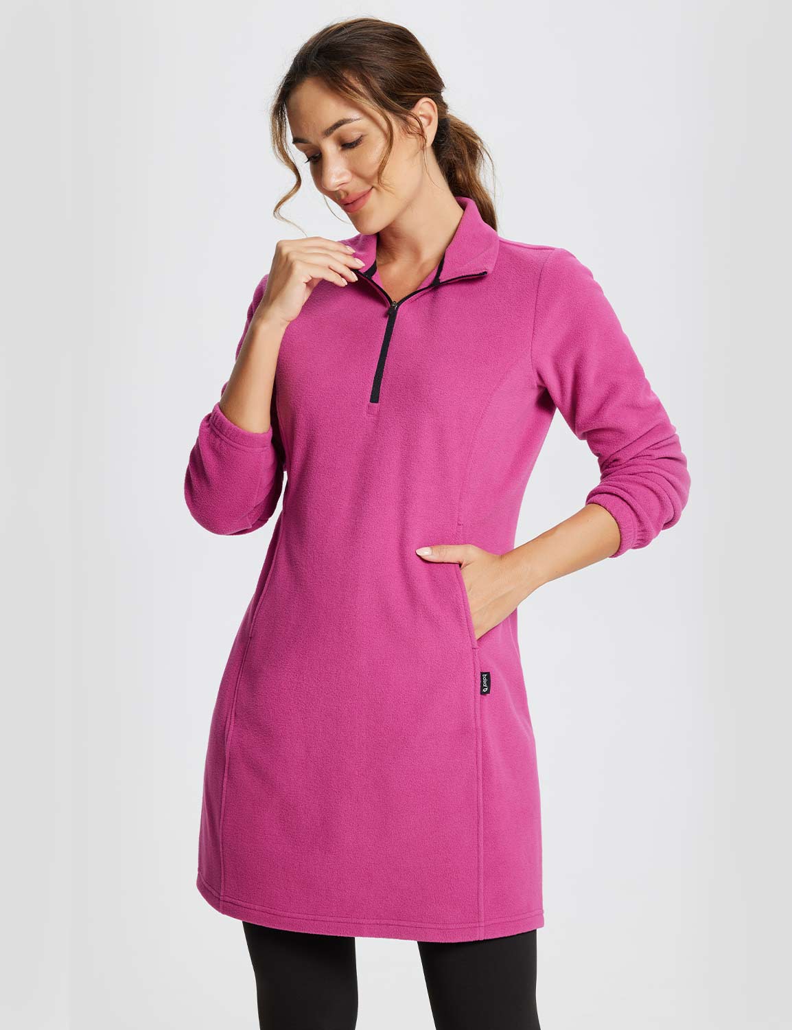 Baleaf Women's Long-Sleeve Quarter Zip Thermal Dress dga069 Violet Rose Main