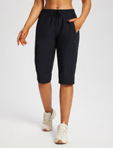 BALEAF Women's Lightweight Capri Jogger Hiking Shorts Running Capri Pants  Quick Dry UPF 50+ Zipper Pockets Blue Large