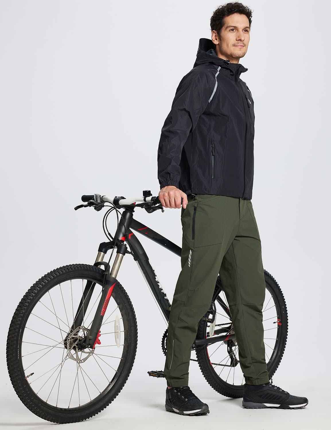 Baleaf Men's Flyleaf Water-Resistant Pocketed Cycling Pants dai039 Rifle Green Full