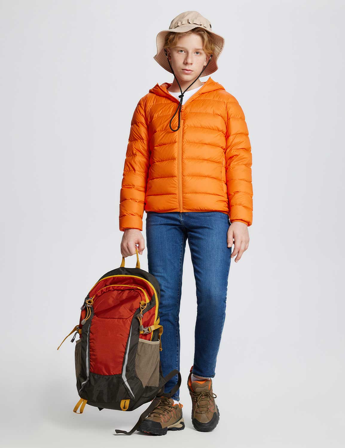 Baleaf Kid's Hooded Puffer Jackets dga066 Orange Full