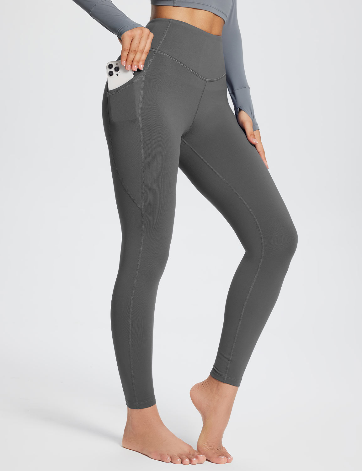 Baleaf Women's Laureate High-Rise Thermal Leggings dbh073 Grey Main