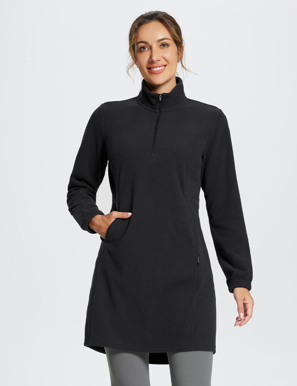 Baleaf Women's Long-Sleeve Quarter Zip Thermal Dress dga069 Black Main