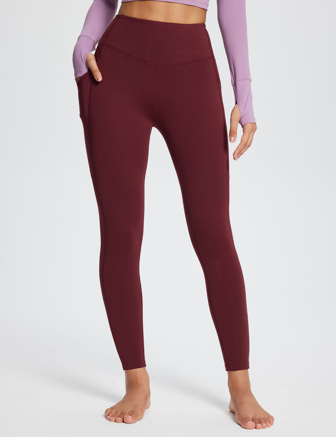 Baleaf Women's Laureate High-Rise Thermal Leggings dbh073 Burgundy Red Main