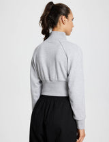 Baleaf Women's Evergreen Cotton Half Zip Crop Pullover dbd070?Light Grey Back