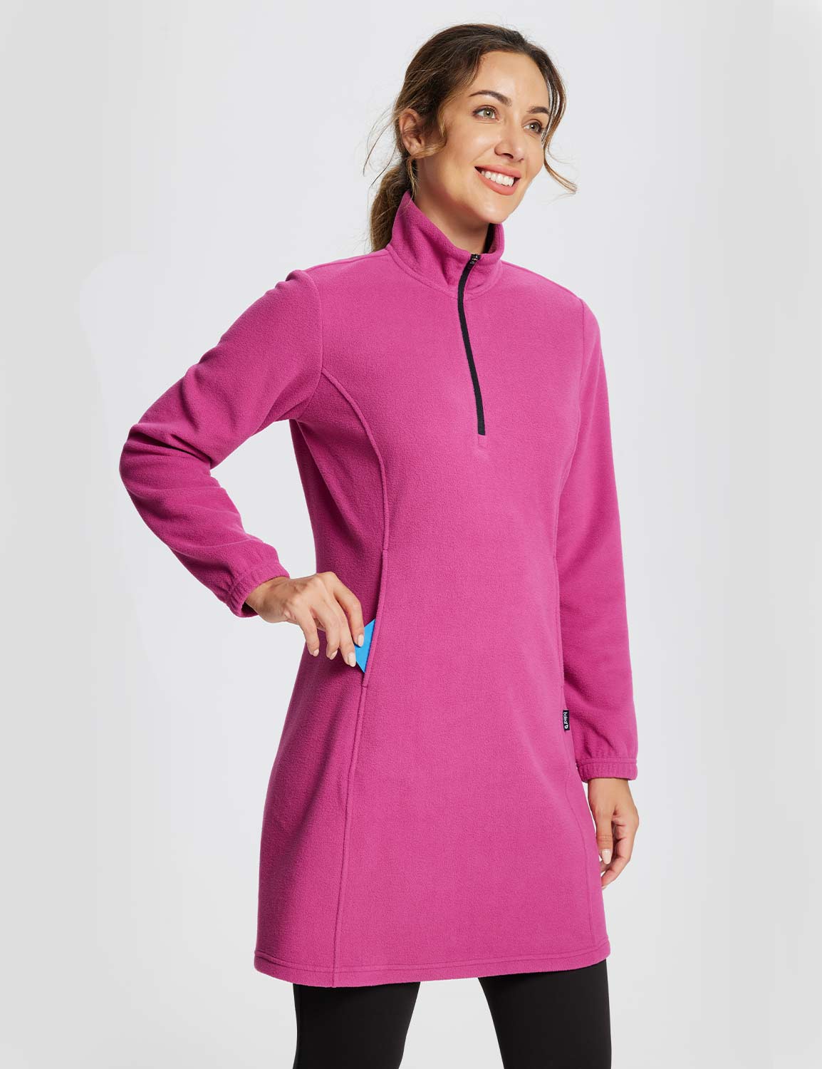 Baleaf Women's Long-Sleeve Quarter Zip Thermal Dress dga069 Violet Rose Side