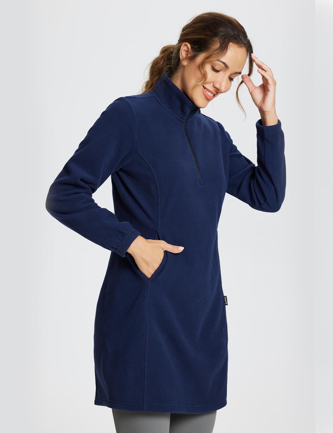 Baleaf Women's Long-Sleeve Quarter Zip Thermal Dress dga069 Navy Blue Side