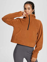Baleaf Women's Thermal Hooded Cropped Pullover dbd083 Caramel Main