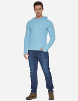 Baleaf Men's UPF50+ Hooded & Thumbhole Comfort Fit Long Sleeved Shirt Light Blue Full