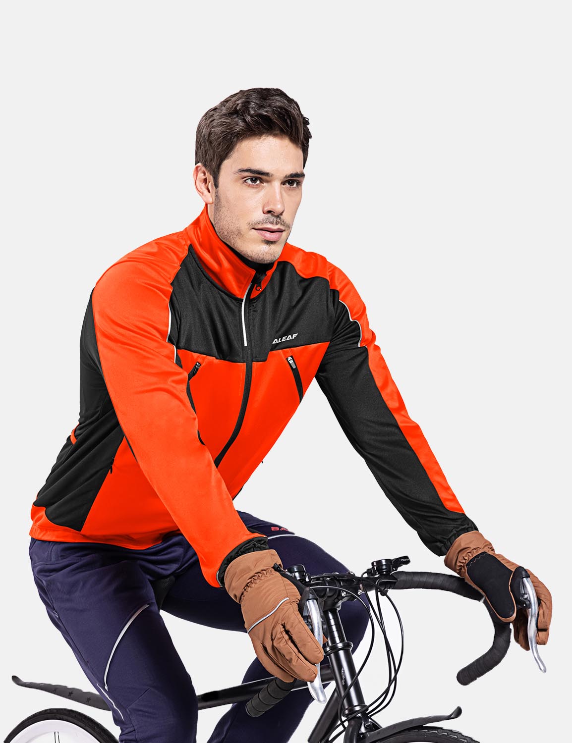 Baleaf Men's Windproof Thermal Softshell Cycling Jacket cai044 Orange Full