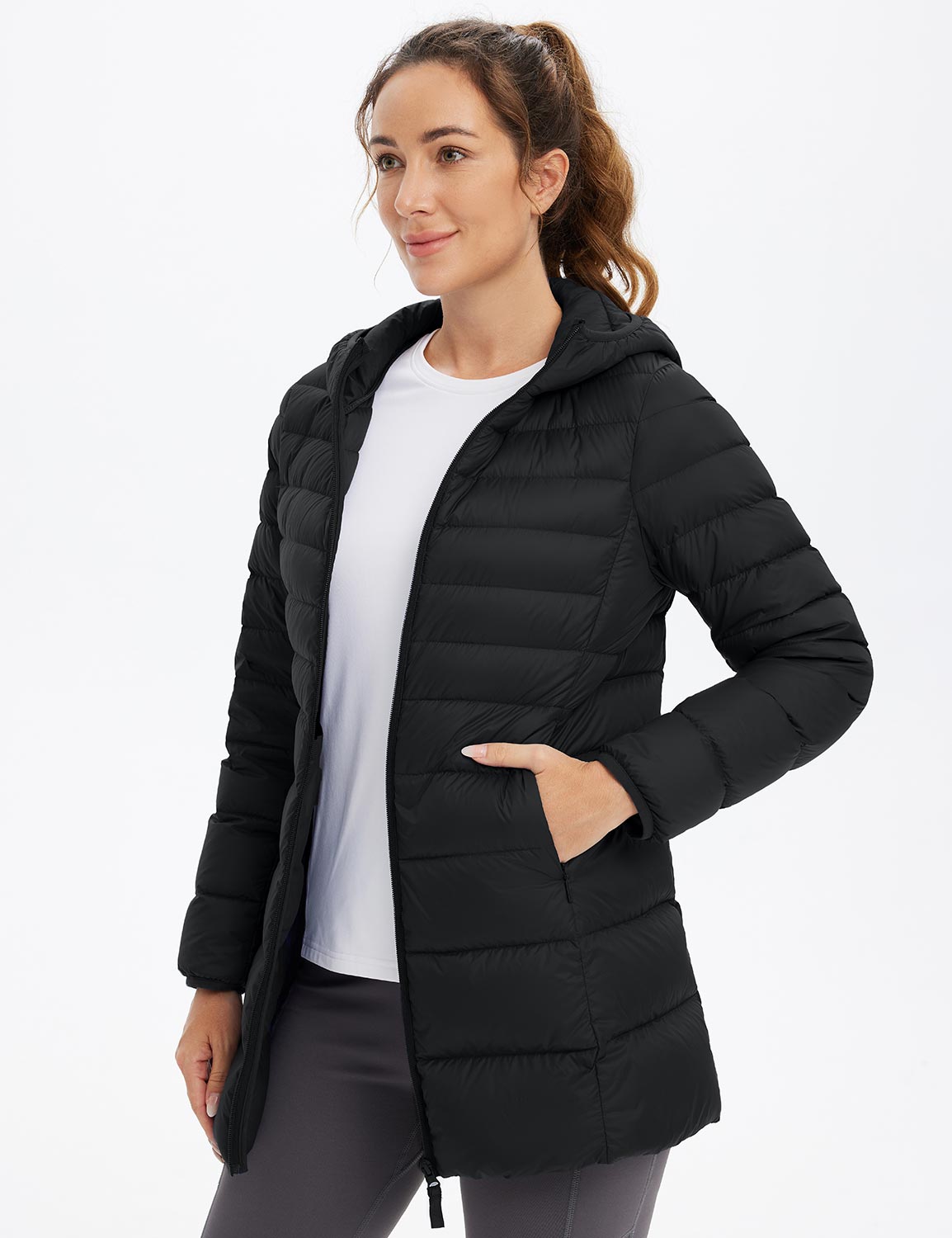 Baleaf Women's Water-Resistant Hooded Puffer Jacket dga065 Anthracite Details