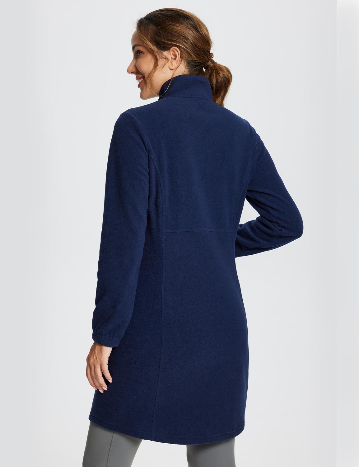 Baleaf Women's Long-Sleeve Quarter Zip Thermal Dress dga069 Navy Blue Back