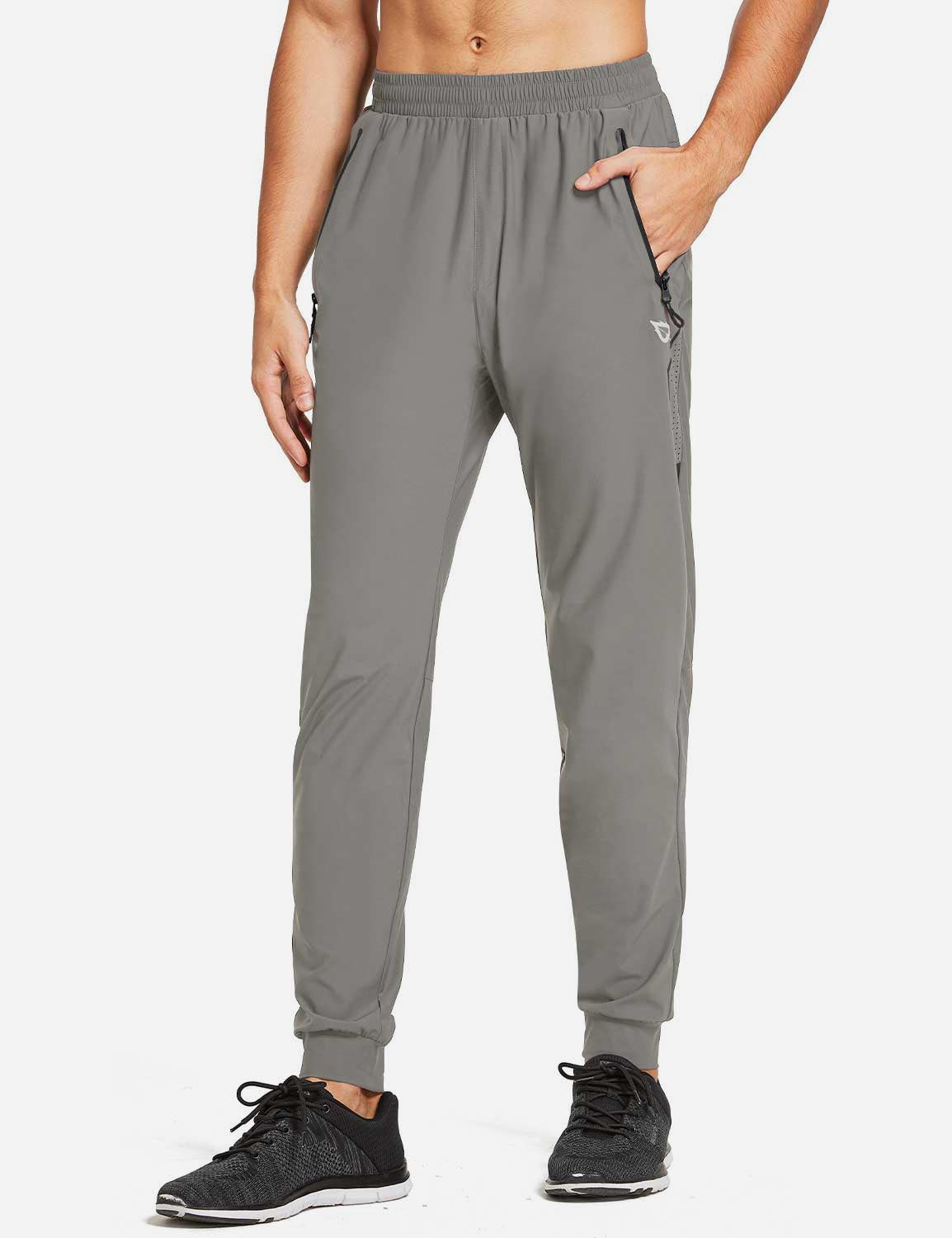 Baleaf Men's Mid Rise Seamless Quick Dry Mesh Tapered Joggers abd284 Slate Gray Front