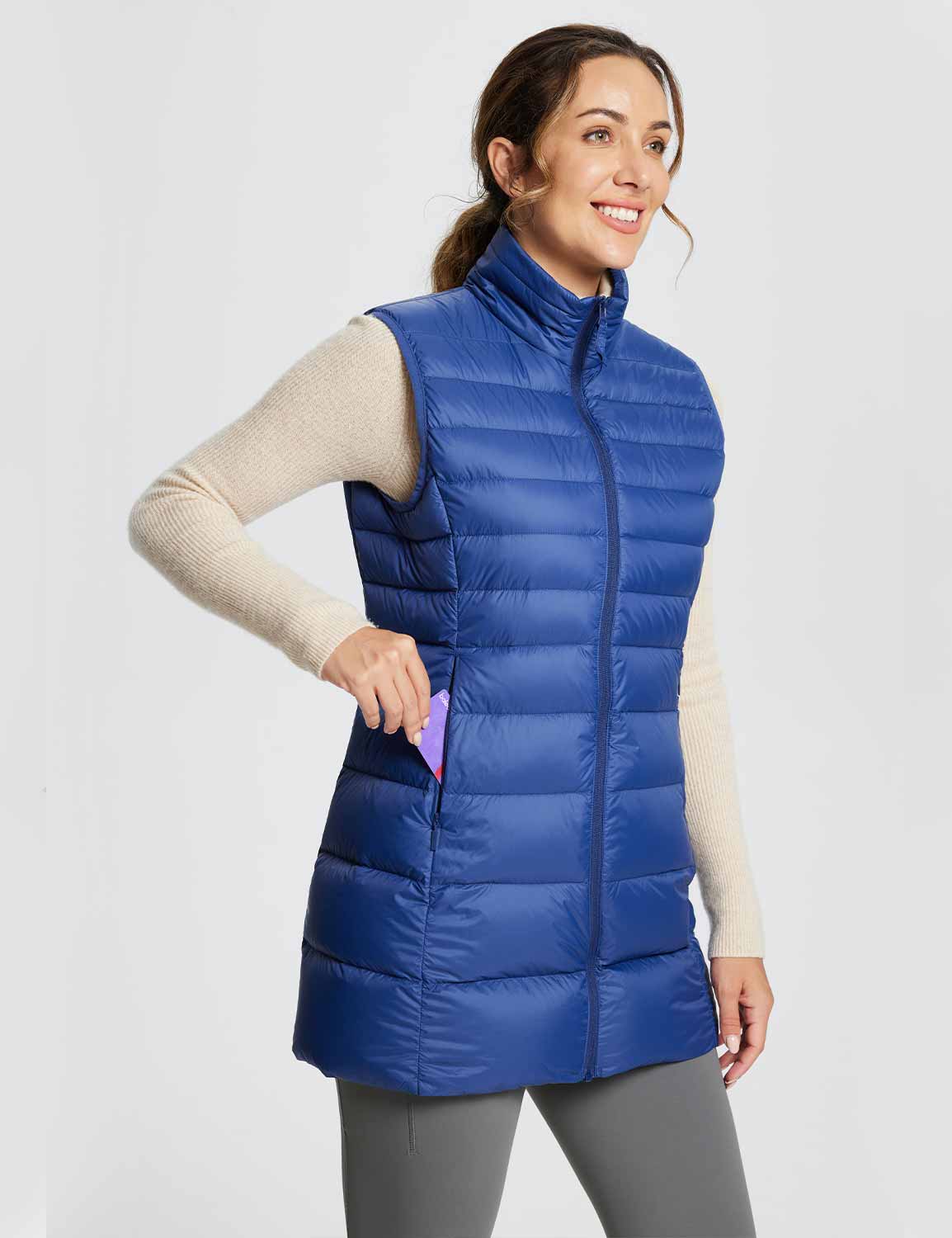 Baleaf Women's Water-Resistant Puffer Sleeveless Jacket dga070 Navy Blue Side
