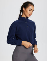 Baleaf Women's Turtleneck Long-Sleeve Crop Pullover dbd073 Dark Sapphire Side