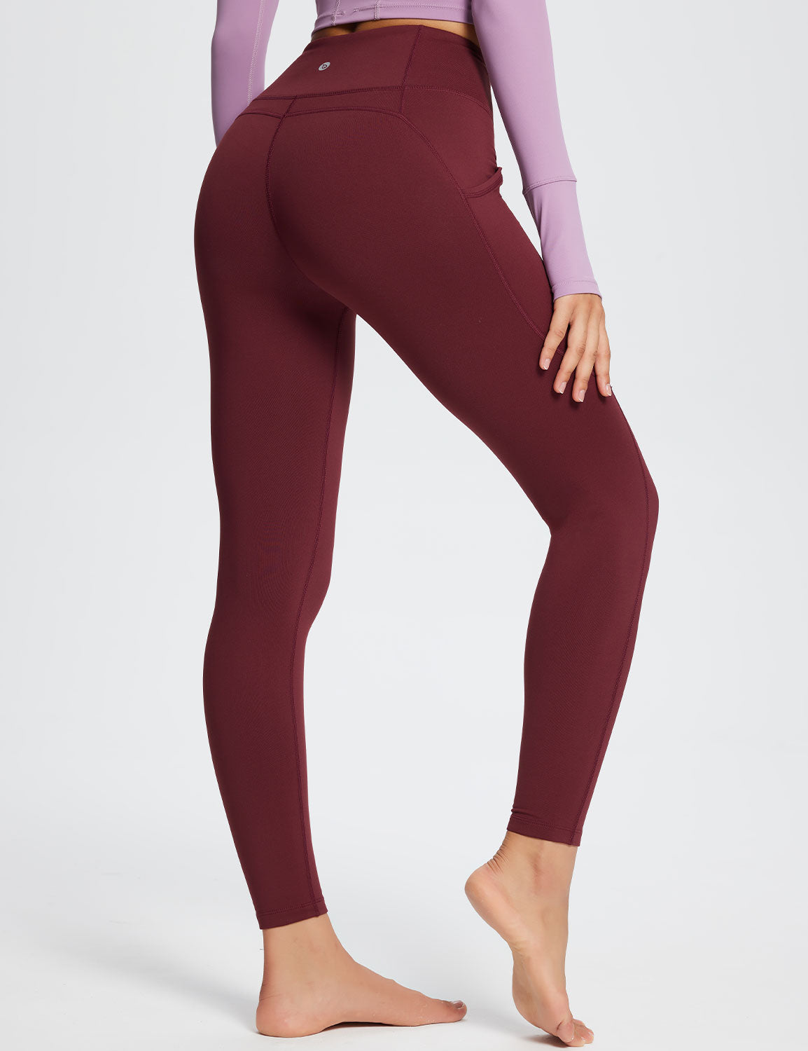 Baleaf Women's Laureate High-Rise Thermal Leggings dbh073 Burgundy Red Back