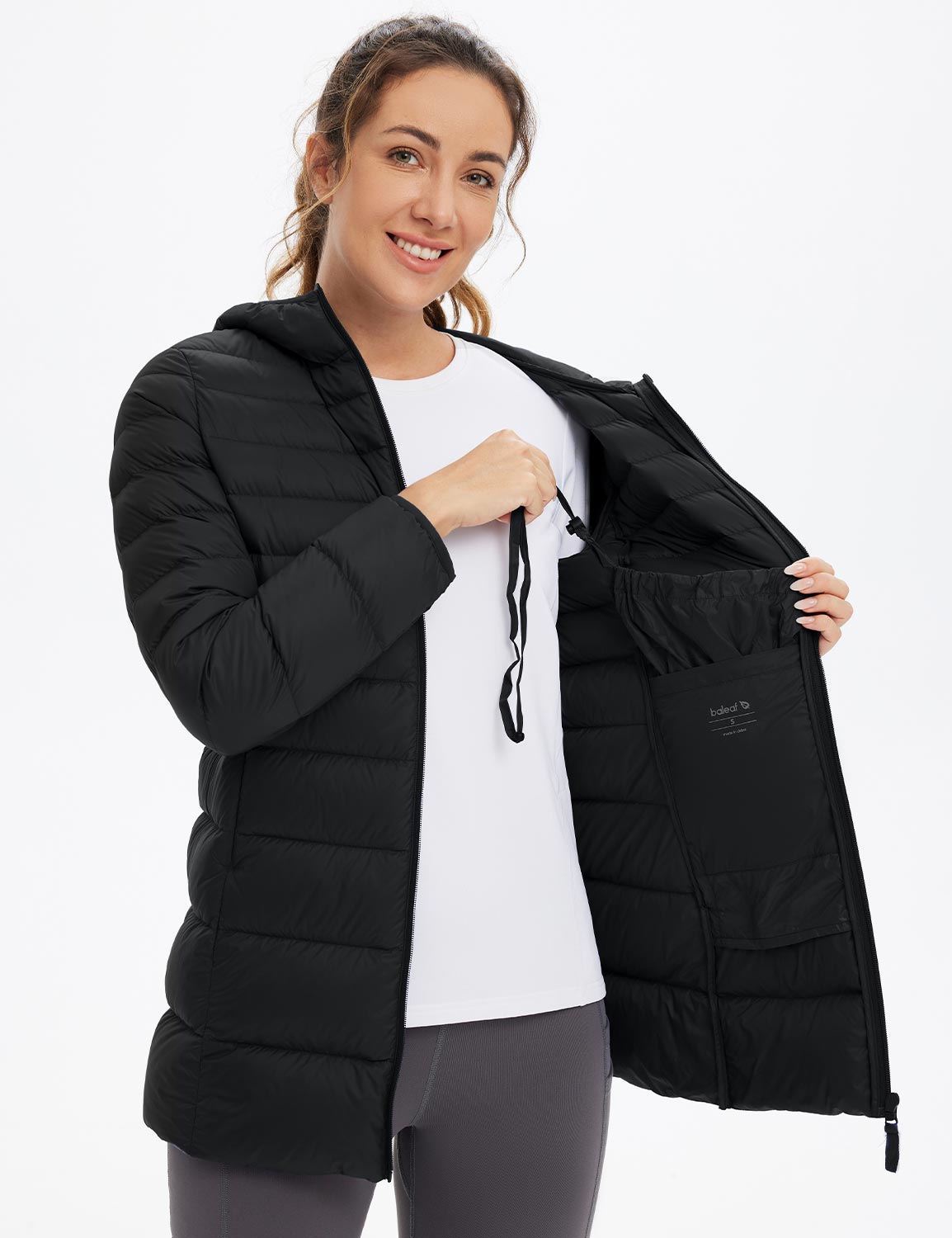 Baleaf Women's Water-Resistant Hooded Puffer Jacket dga065 Anthracite Details