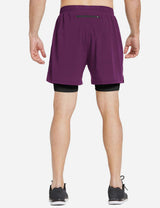 Baleaf Men's 2-in-1 Split Leg Back Pocketed Compression Gym Shorts abd277 Purple/Black Back