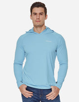 Baleaf Men's UPF50+ Hooded & Thumbhole Comfort Fit Long Sleeved Shirt Light Blue Main