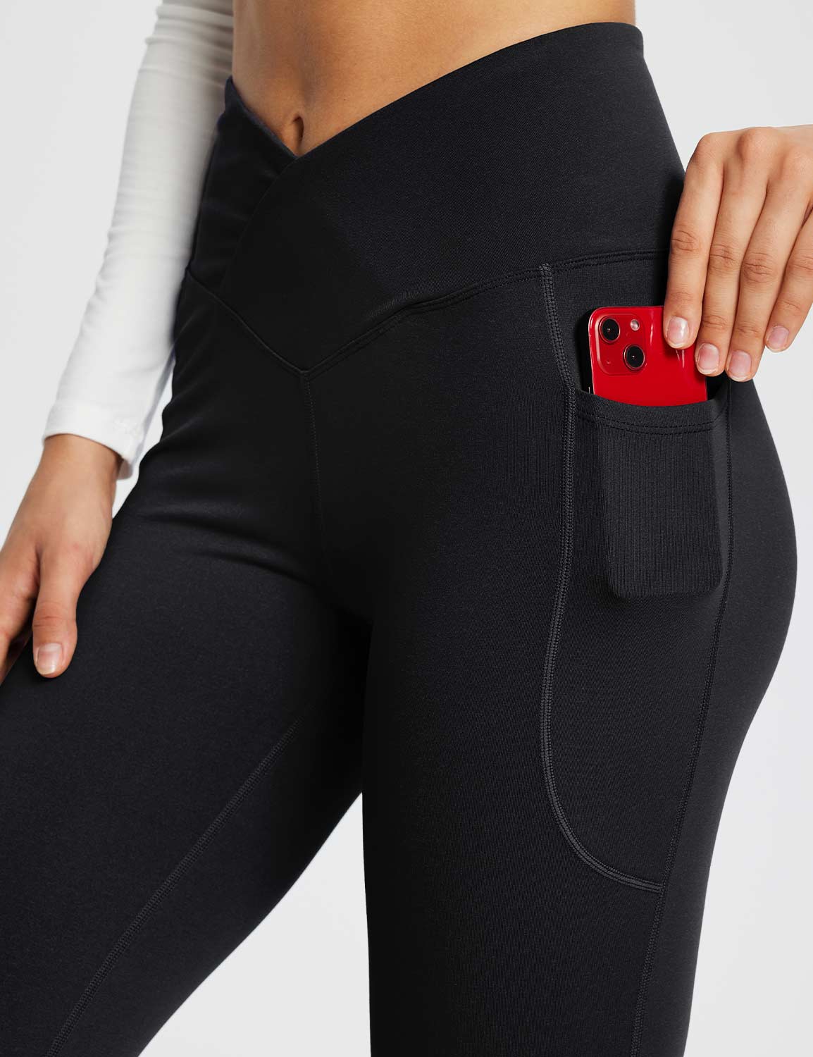 Baleaf Women's Laureate 29'' Crossover High-Rise Flared Pants dbh095 29-Black Details.#color_Black