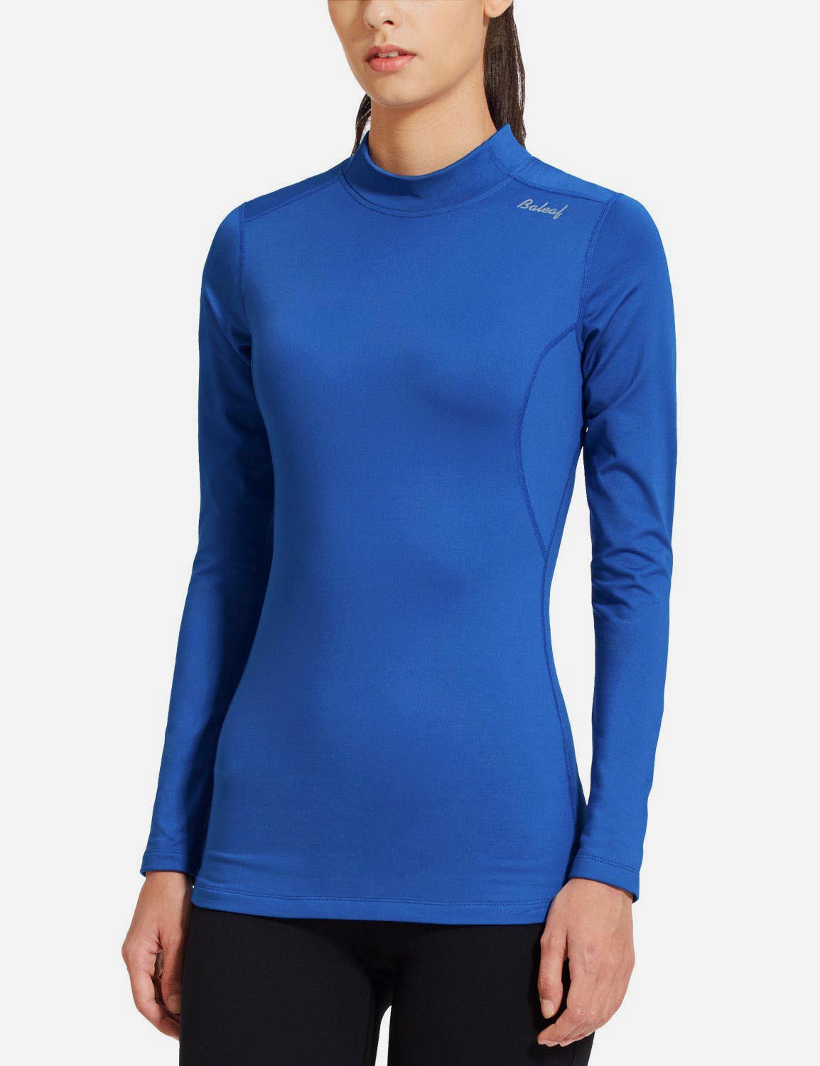 Baleaf Women's Basic Compression Mock-Neck Long Sleeved Shirt abd166 Blue Side