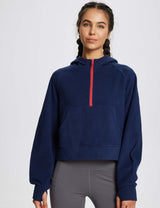 Baleaf Women's Thermal Hooded Cropped Pullover dbd083 Blue Main