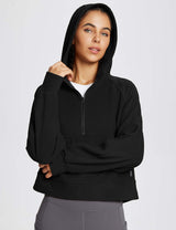 Baleaf Women's Thermal Hooded Cropped Pullover dbd083 Black Side