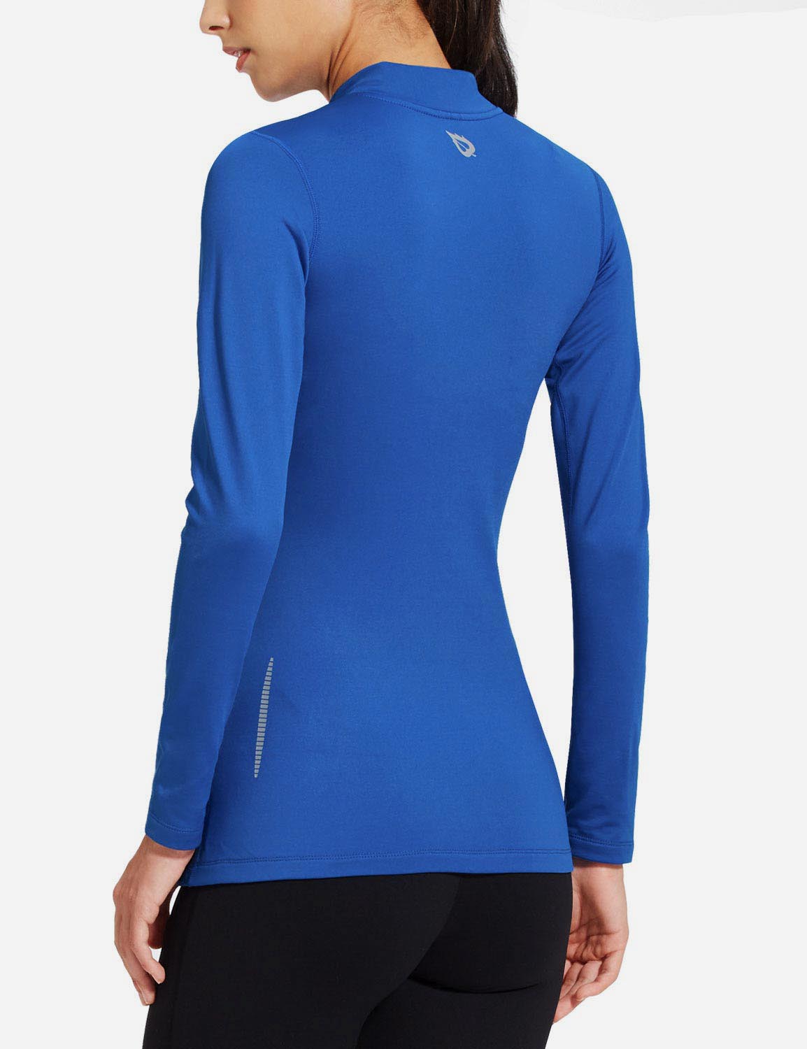 Baleaf Women's Basic Compression Mock-Neck Long Sleeved Shirt abd166 Blue Back