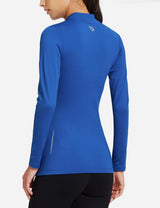 Baleaf Women's Basic Compression Mock-Neck Long Sleeved Shirt abd166 Blue Back
