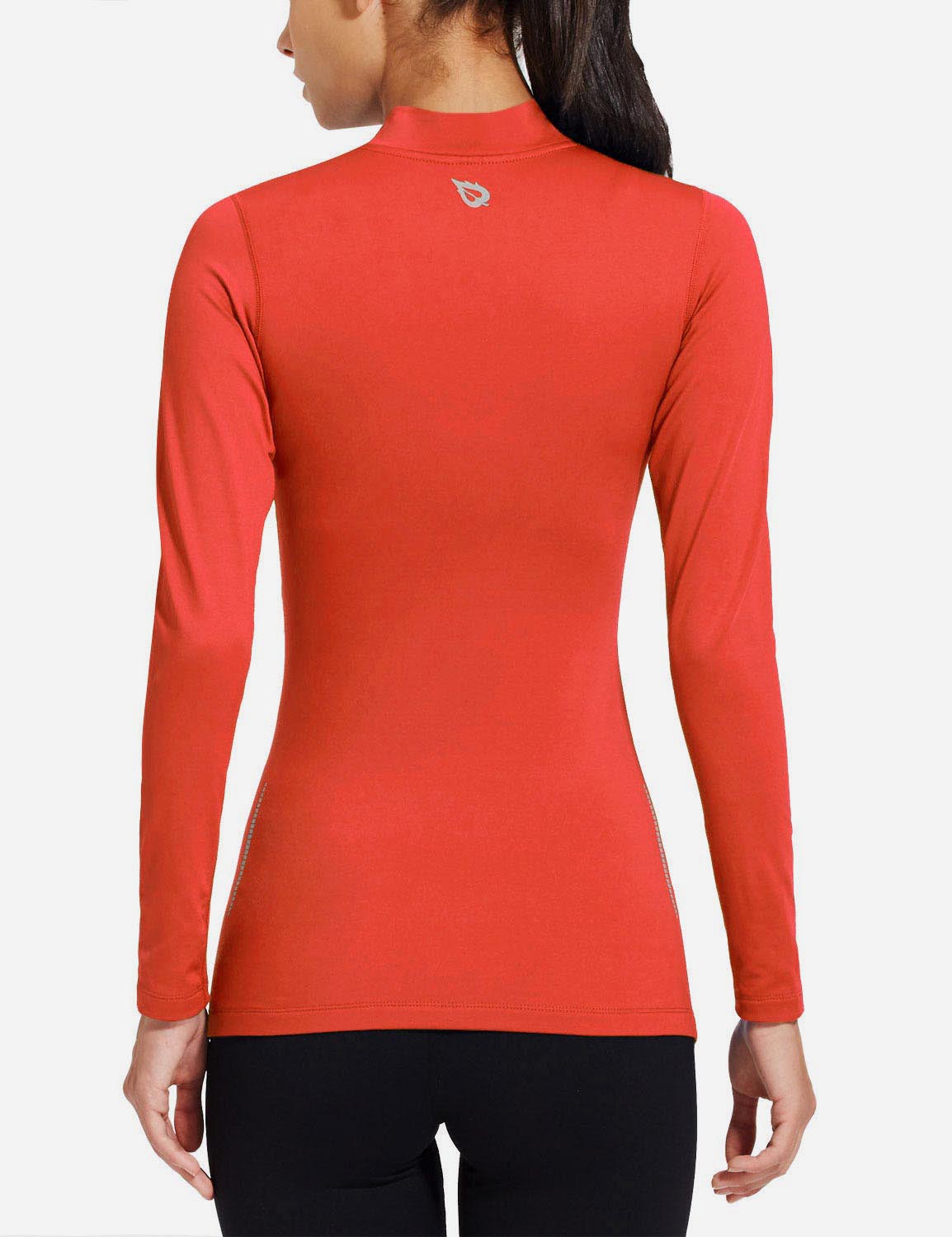 Baleaf Women's Basic Compression Mock-Neck Long Sleeved Shirt abd166 Coral Back
