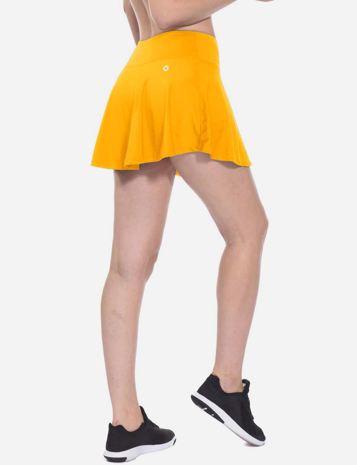 Baleaf Women's Mid-Rise 2-in-1 Pleated Pocketed Sports Skirt abd247 Yellow Back