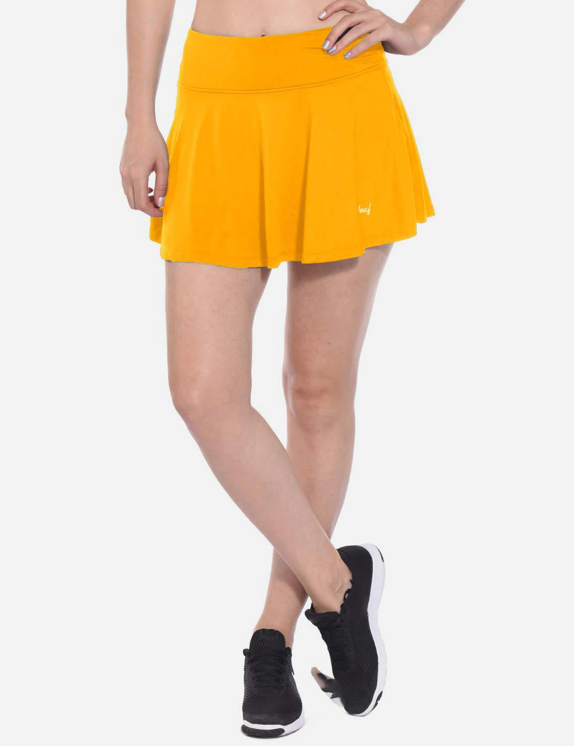 Baleaf Women's Mid-Rise 2-in-1 Pleated Pocketed Sports Skirt abd247 Yellow Main