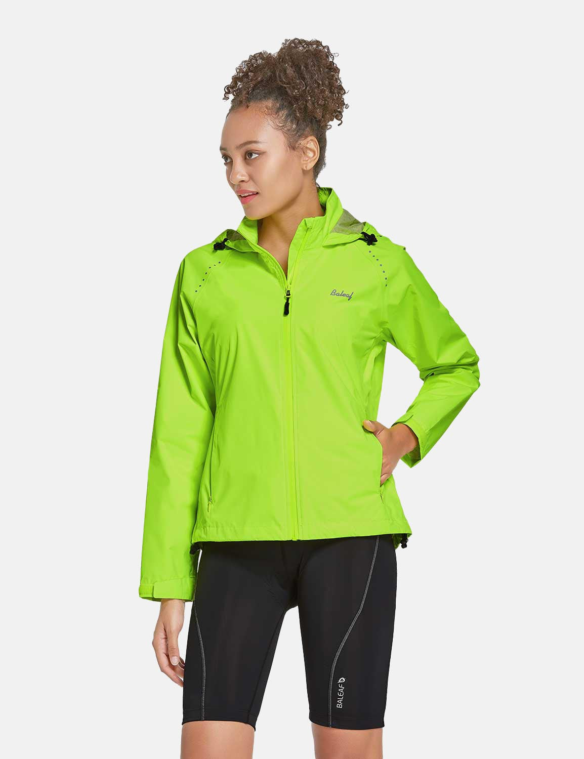 Baleaf Women's Waterproof Lightweight Full-Zip Pocketed Cycling Jacket aaa468 Fluorescent Yellow Side