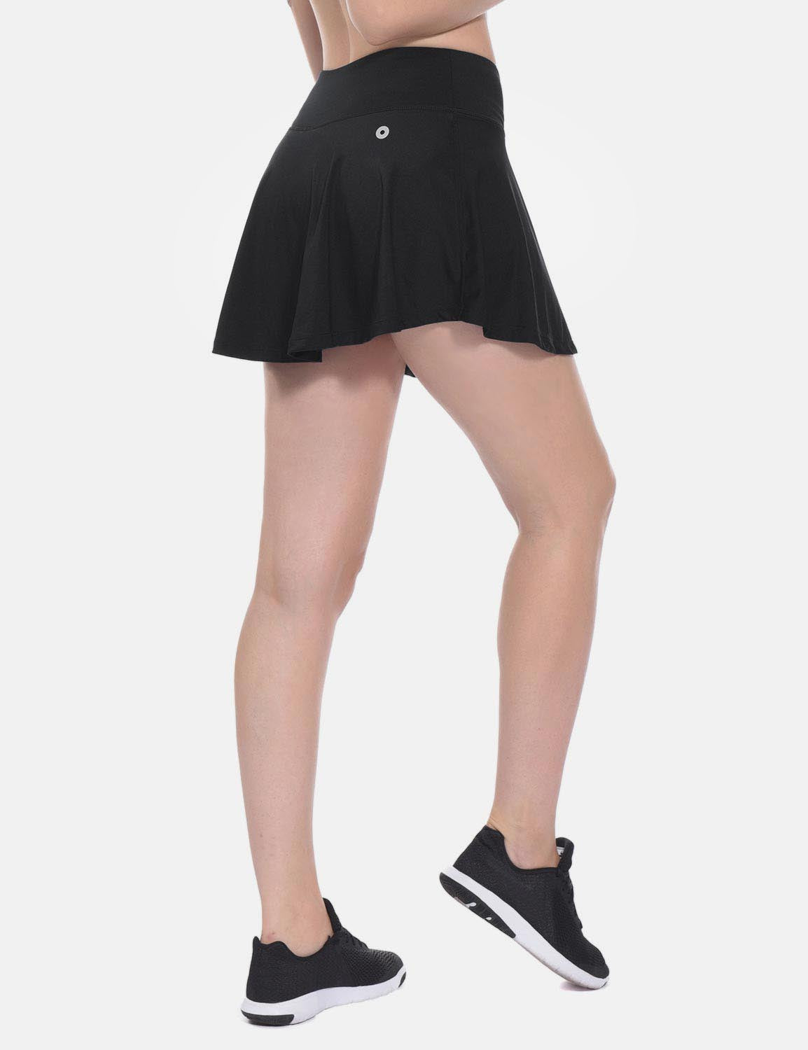 Baleaf Women's Mid-Rise 2-in-1 Pleated Pocketed Sports Skirt abd247 Black Side