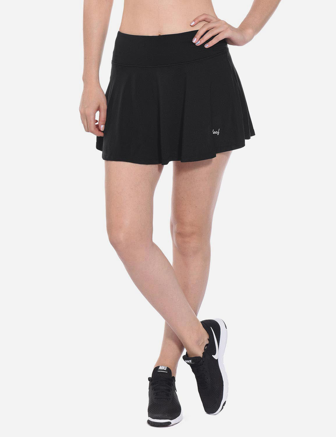 Baleaf Women's Mid-Rise 2-in-1 Pleated Pocketed Sports Skirt abd247 Black Main