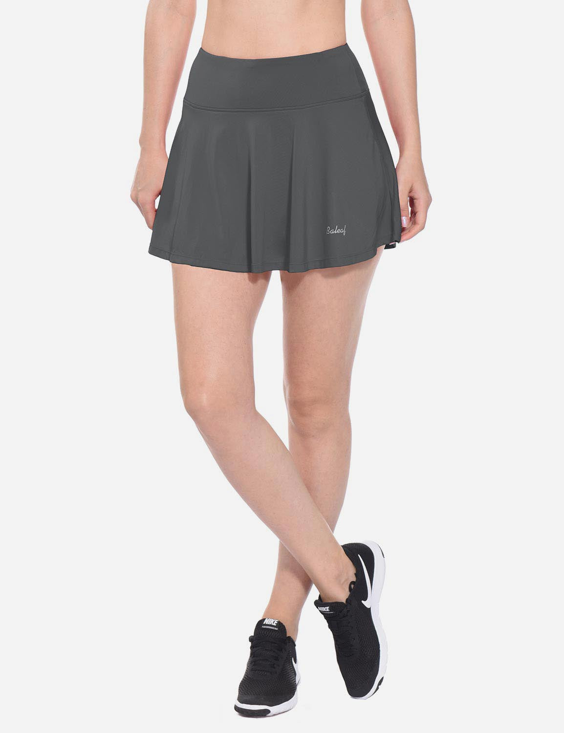 Baleaf Women's Mid-Rise 2-in-1 Pleated Pocketed Sports Skirt abd247 Gray Main