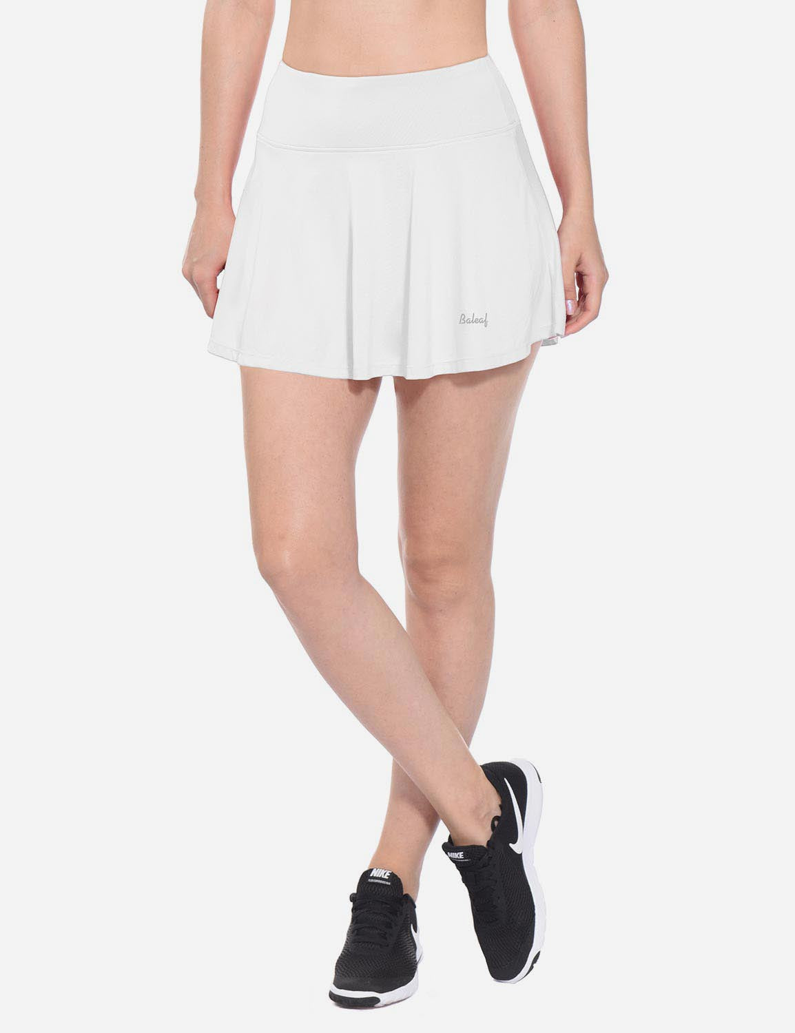 Baleaf Women's Mid-Rise 2-in-1 Pleated Pocketed Sports Skirt abd247 White Main