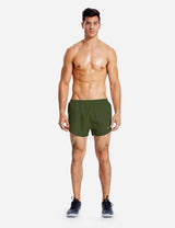 Baleaf Men's 3'' 2-in-1 High Cut Mesh Split-Leg Basic Running Shorts abd161 Army Green full