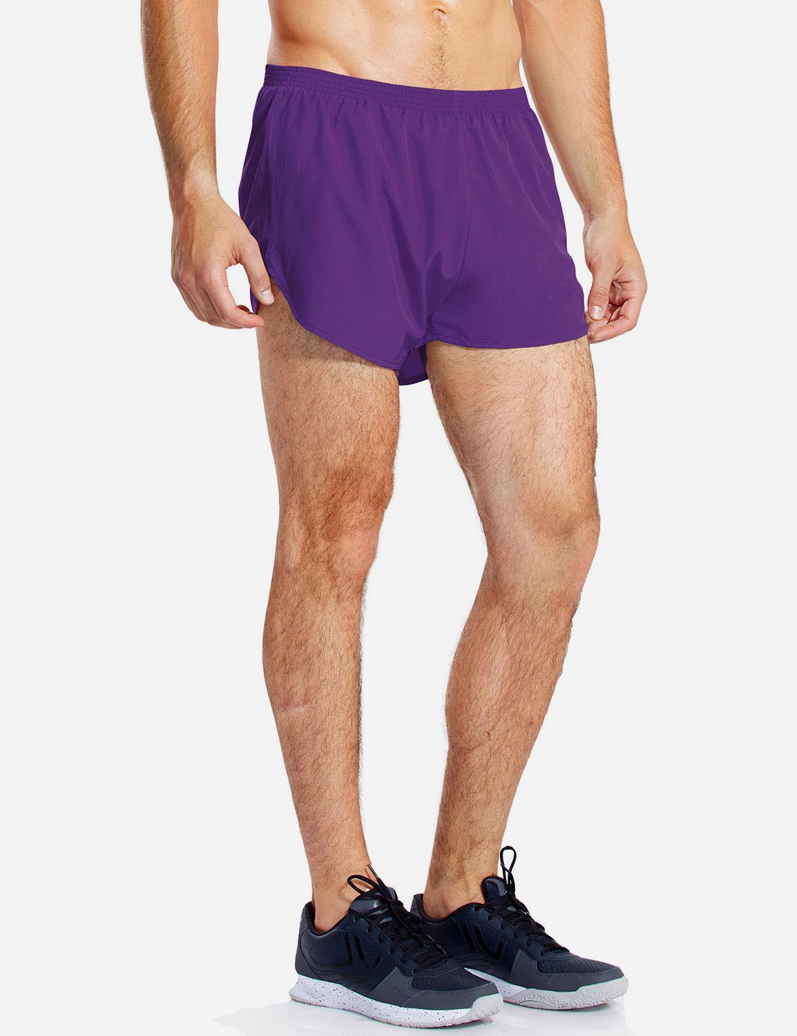 Baleaf Men's 3'' 2-in-1 High Cut Mesh Split-Leg Basic Running Shorts abd161 Purple side