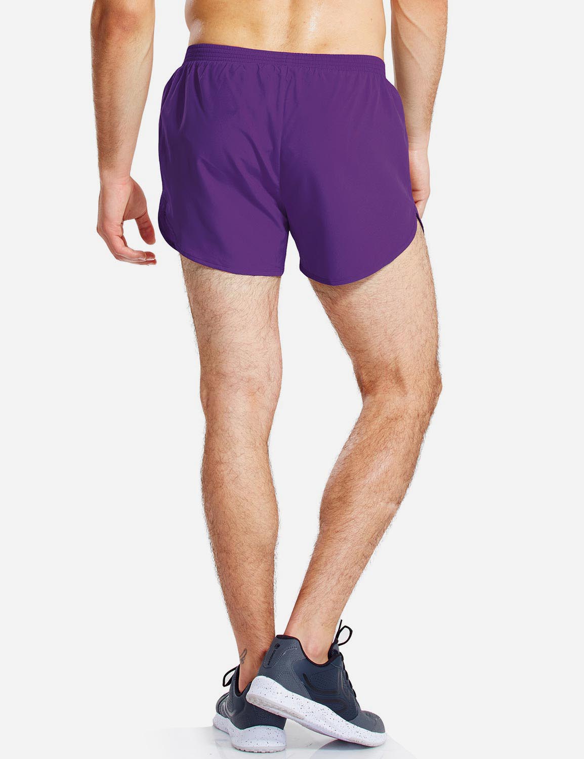 Baleaf Men's 3'' 2-in-1 High Cut Mesh Split-Leg Basic Running Shorts abd161 Purple back