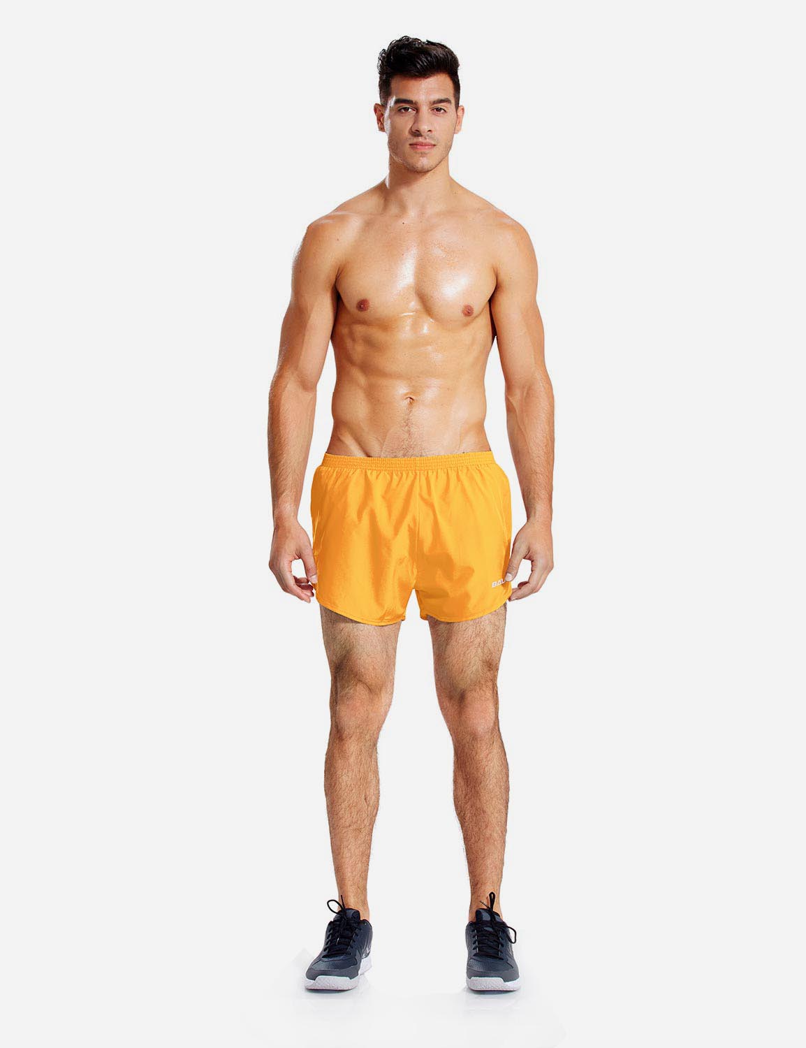 Baleaf Men's 3'' 2-in-1 High Cut Mesh Split-Leg Basic Running Shorts abd161 Yellow full