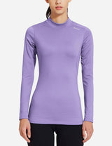 Baleaf Women's Basic Compression Mock-Neck Long Sleeved Shirt abd166 Purple Front