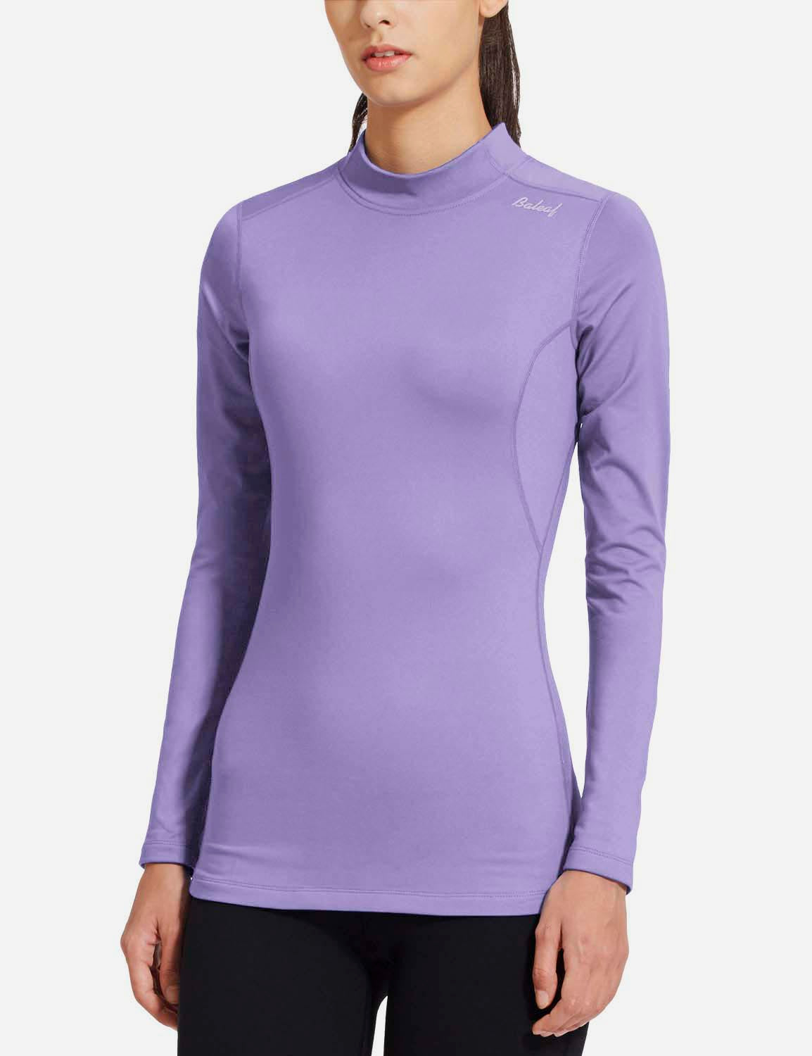 Baleaf Women's Basic Compression Mock-Neck Long Sleeved Shirt abd166 Purple Side