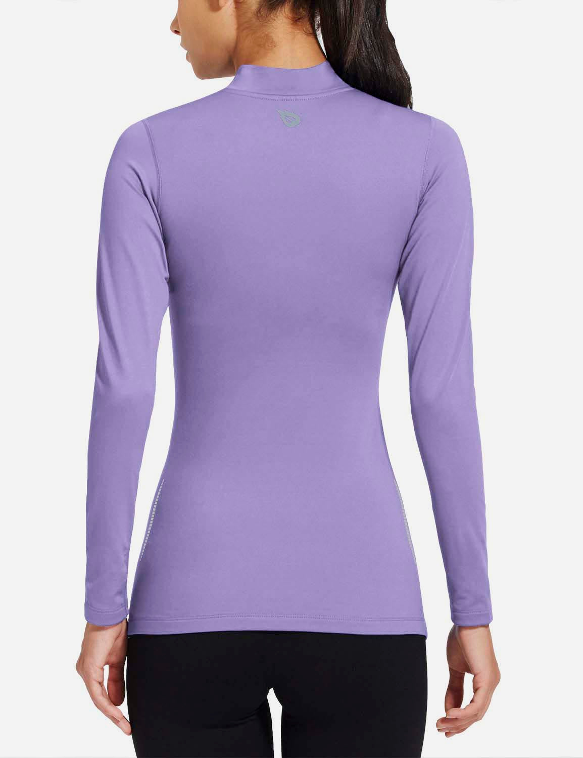Baleaf Women's Basic Compression Mock-Neck Long Sleeved Shirt abd166 Purple Back