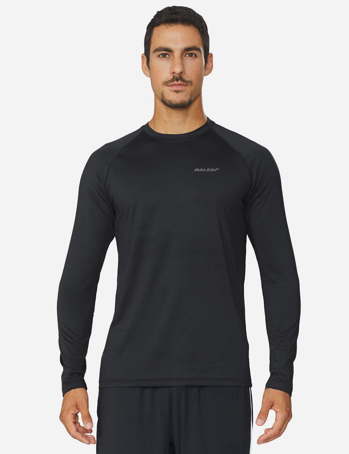 Baleaf Men's Workout Crew-Neck Slim-Cut Long Sleeved Shirt abd195 Black Front