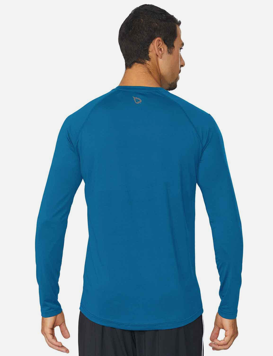 Baleaf Men's Workout Crew-Neck Slim-Cut Long Sleeved Shirt abd195 Blue Back