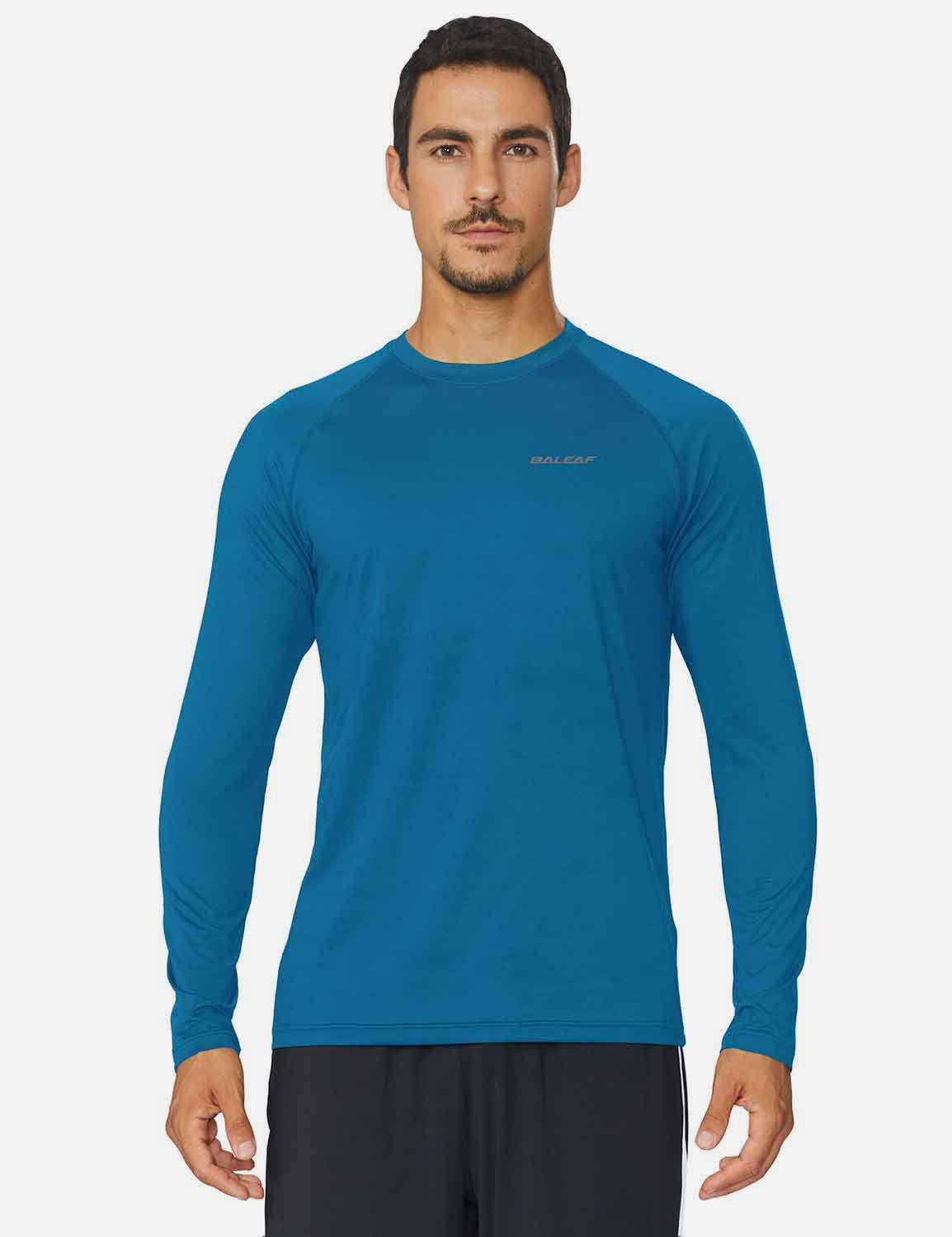 Baleaf Men's Workout Crew-Neck Slim-Cut Long Sleeved Shirt abd195 Blue Front