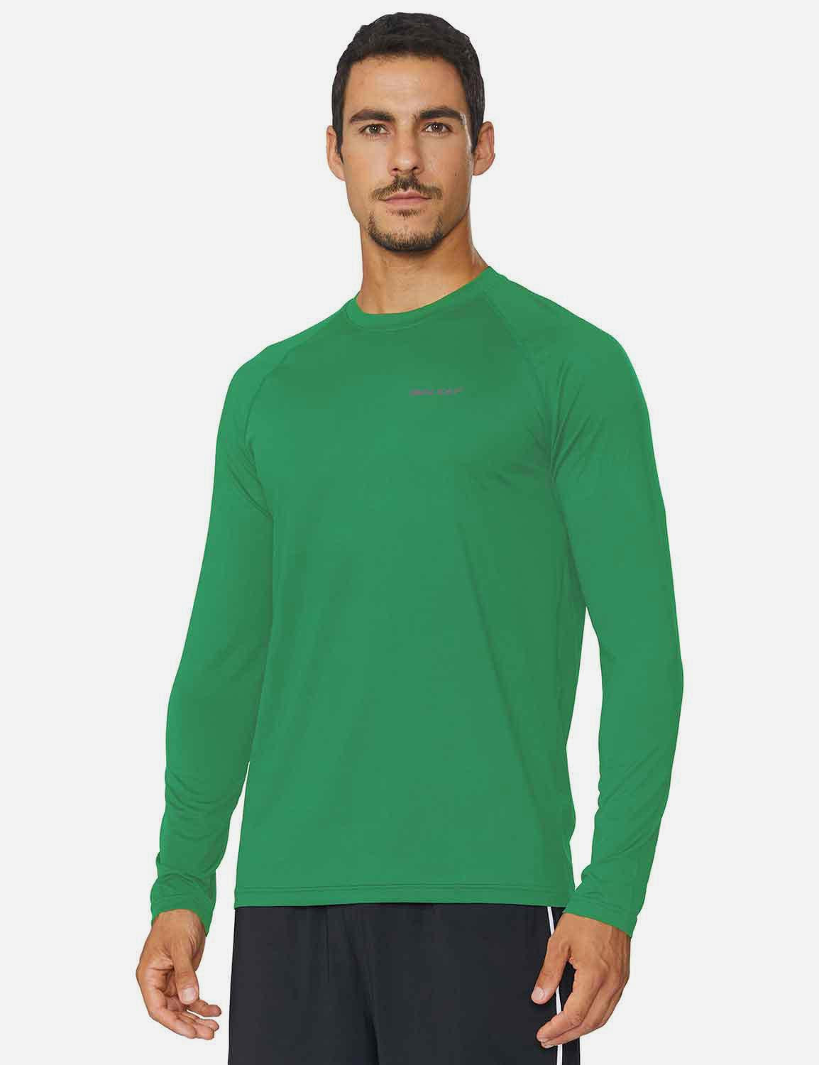 Baleaf Men's Workout Crew-Neck Slim-Cut Long Sleeved Shirt abd195 Forest Green Side